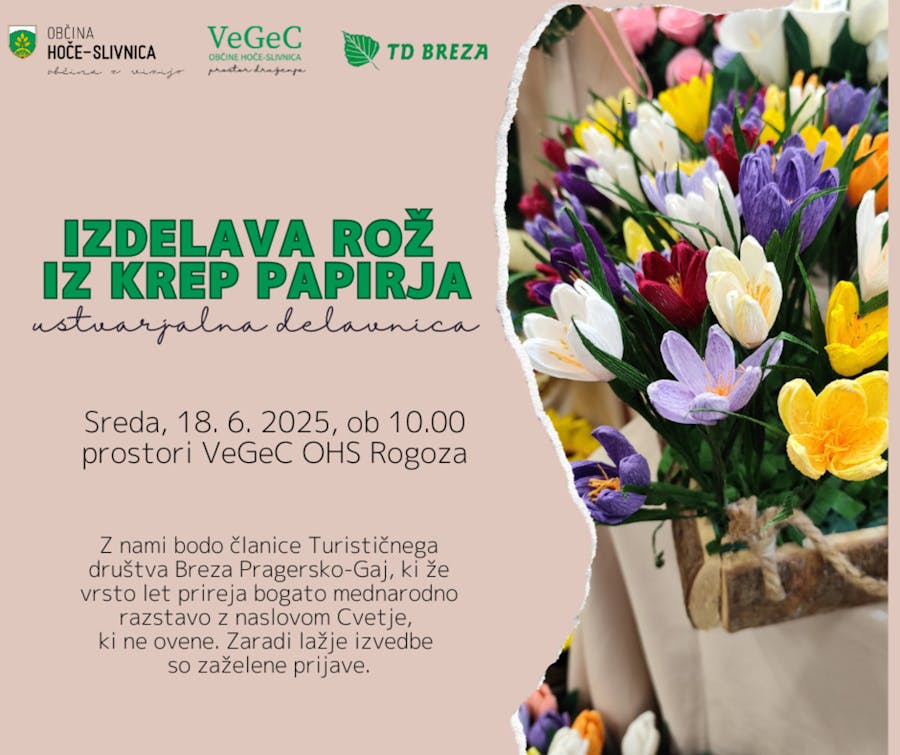 Izdelava rož iz krep papirja - ustvarjalna delavnica
